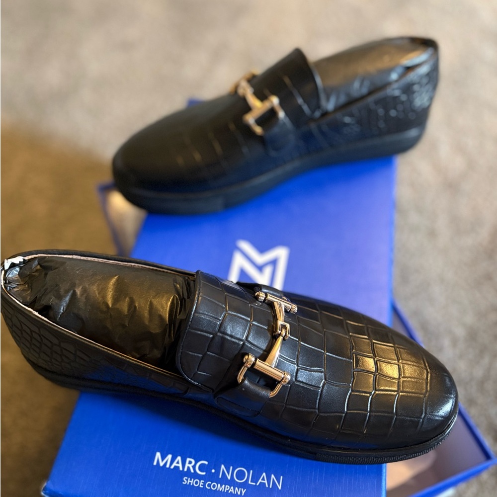 Marc Nolan Black Crocodile Pattern Loafers